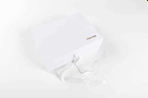 קופסת מתנה יוקרתית לבנה ללא קופסא - 10.5 על 8.5 על 4.2 אינץ ' -עם סרט סאטן | קופסת גימור מרקם מט לחתונה